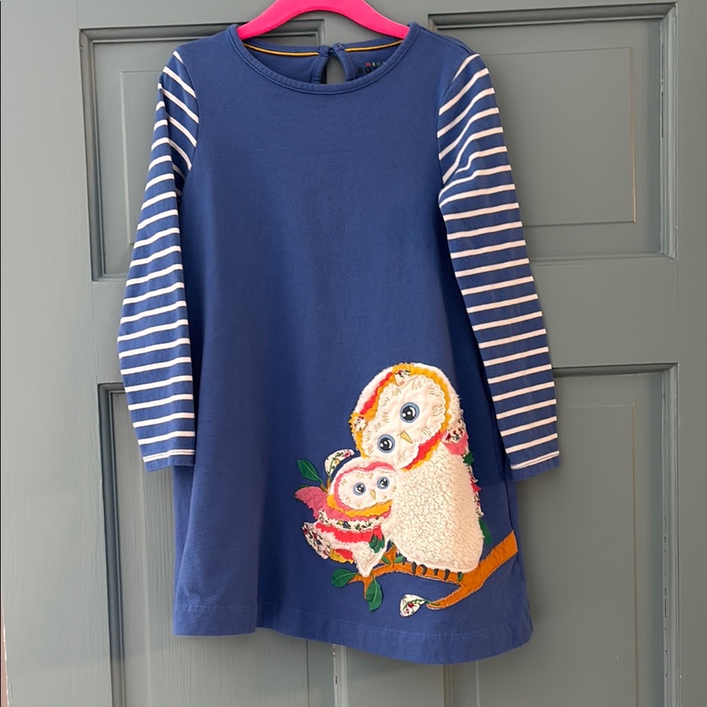 Mini Boden Dress with Owl Appliqué Size 5-6